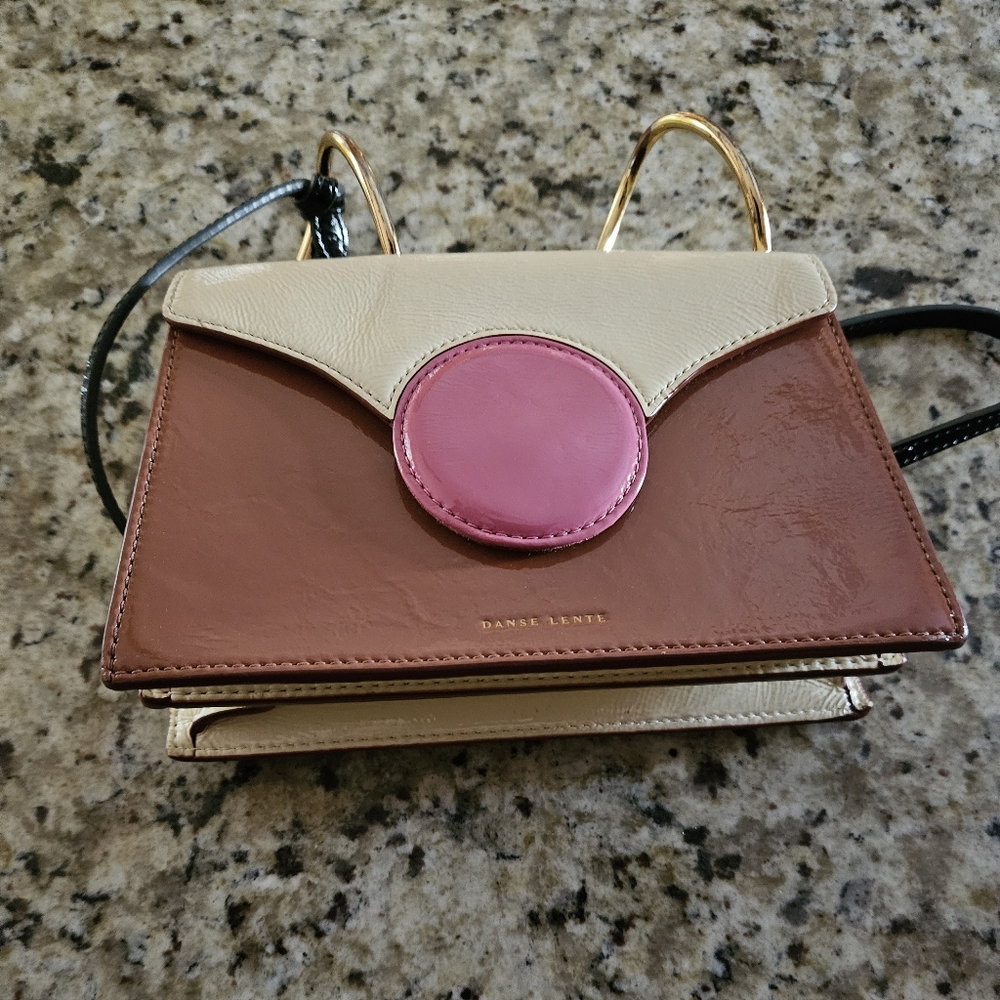Danse Lente Mini Phoebe Shoulder Bag Purse Brown White Pink Patent Leather